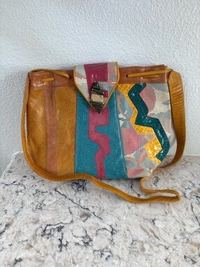Vintage Sharif Leather Multicolor Patchwork Crossbody Bag